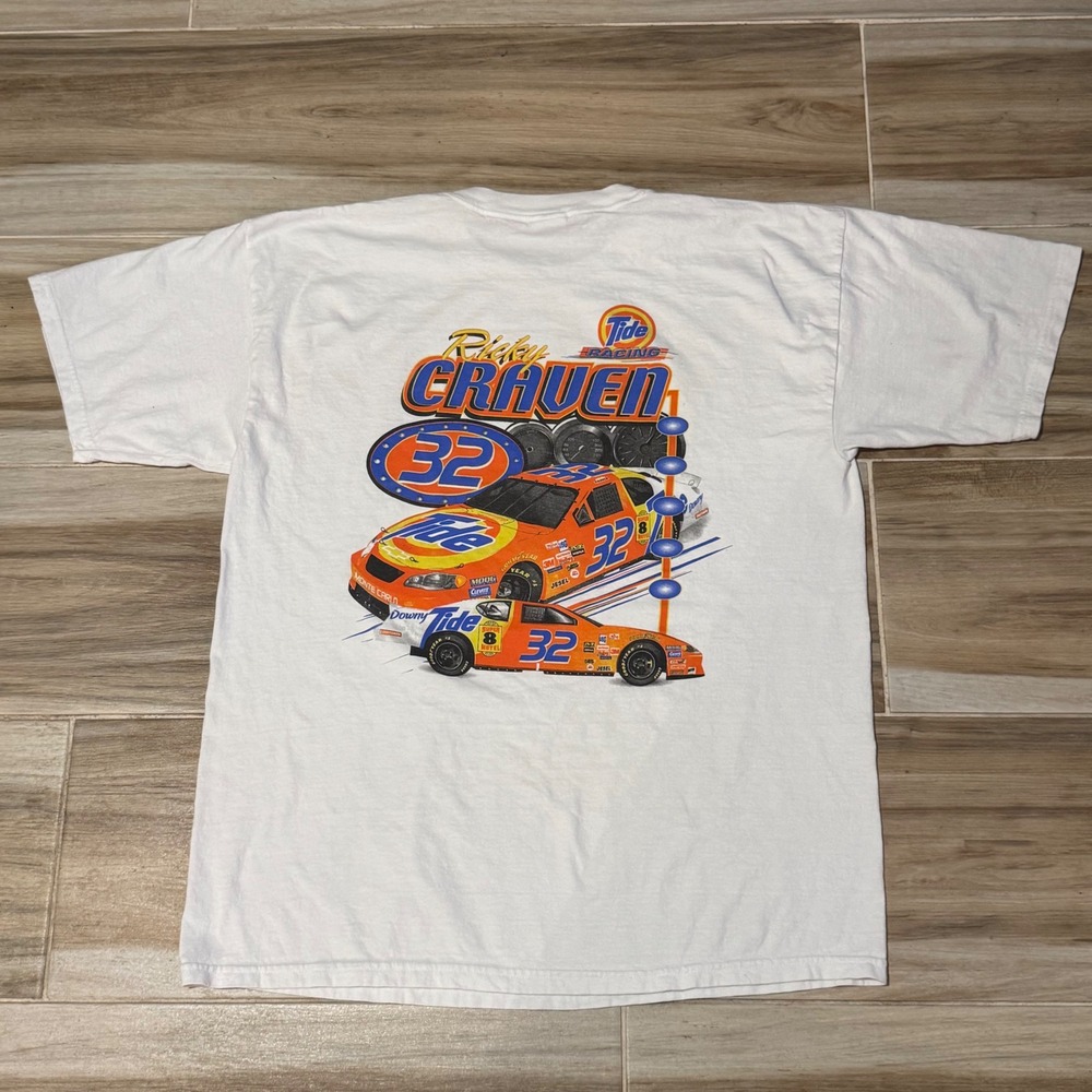 Vintage Ricky Craven Tide Racing 32β NASCAR T-Shirt Mens XL White Gildan Cotton